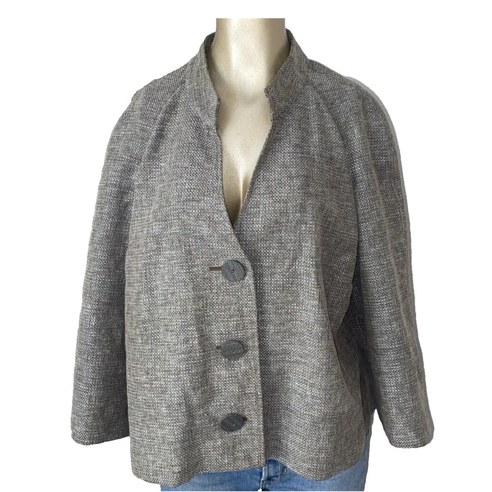 J. Jill Women's Petite Brown 3 Button Career Jacket XLP Linen Blend